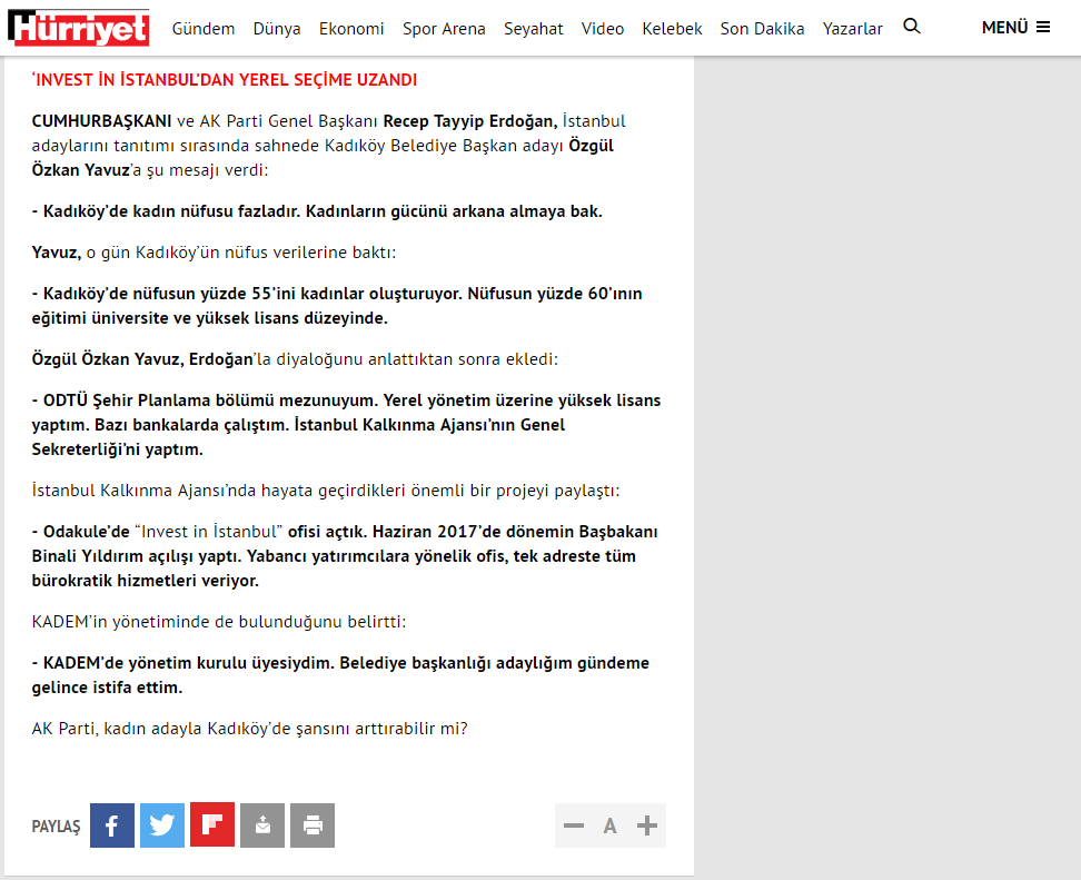 Hürriyet: INVEST İN İSTANBUL’ dan Yerel Seçime Uzandı